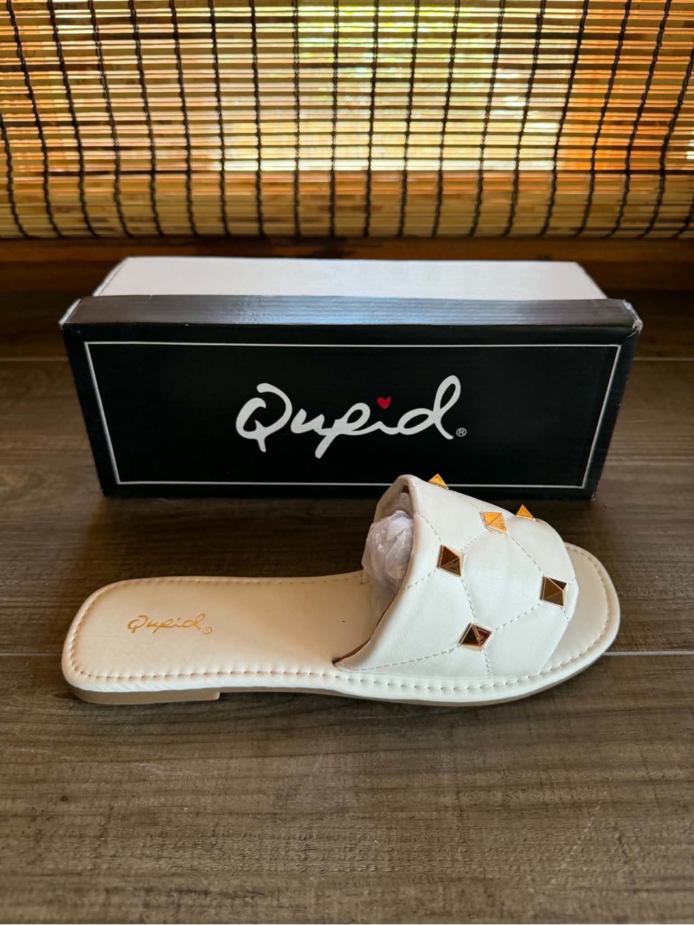 Qupid White Brand New Sandal w/ Gold Stud Accents - Multiple Sizes - Ships Today